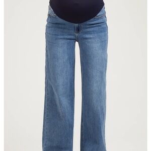 Blue Vintage Wash Raw Hem Wide Leg Maternity Jeans